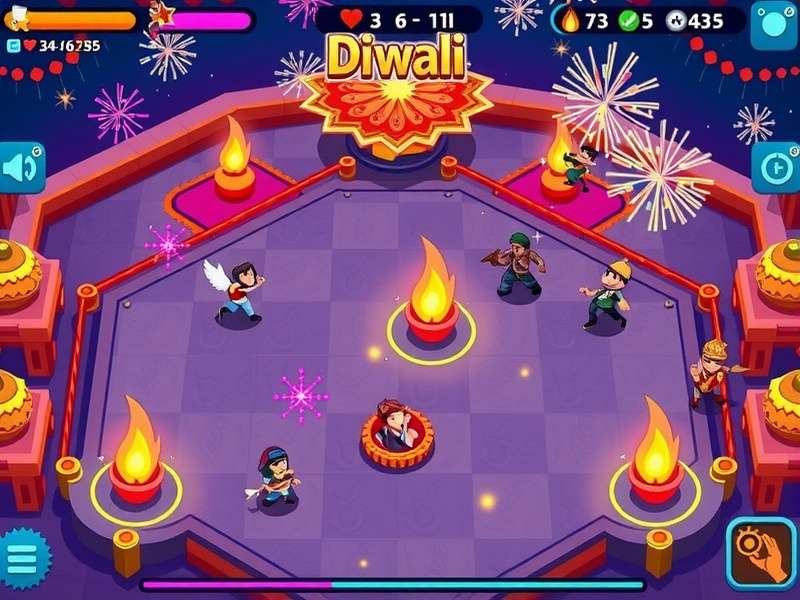 Pixel Clash Dominator Diwali festival mode with fireworks and colorful decorations